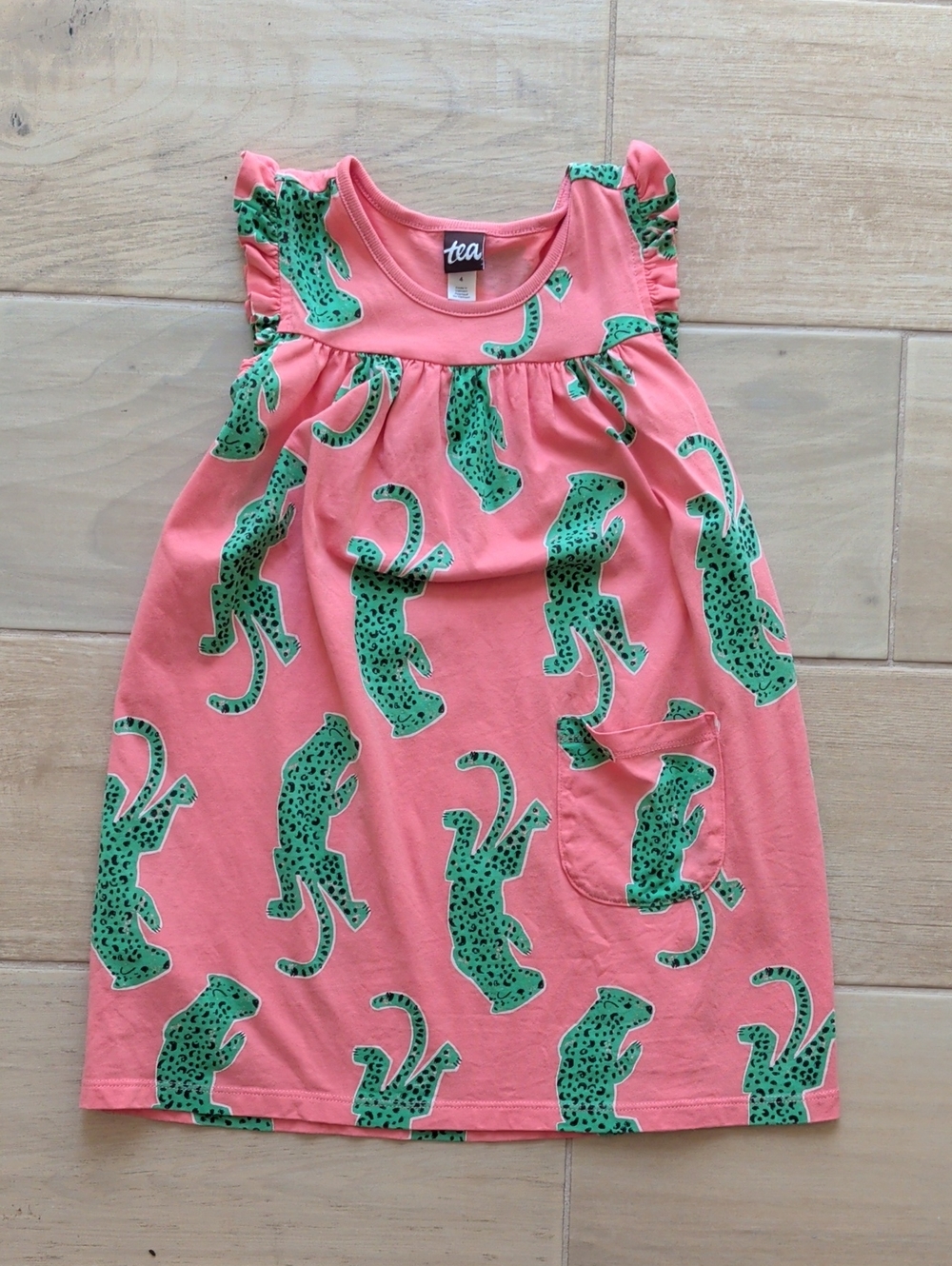 Tea Collection Pink Dress with Green Leopard Print